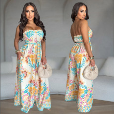 Sexy Print Backless Wide Leg Jumpsuit BY-7312