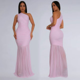 Solid Color Slash Shoulder Maxi Dress BY-7370