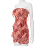 Sexy Ruffles Mesh Tube Top Dress GDSF-J25DS062