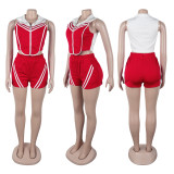 Plus Size Stripe Patchwork Contrast Color Sport Shorts Suit NY-3623