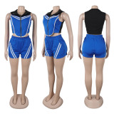 Plus Size Stripe Patchwork Contrast Color Sport Shorts Suit NY-3623