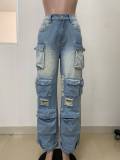 Fashion Multi-pockets Straight Jeans LSD-2447