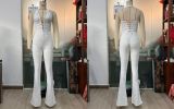 Lace V Neck Tie Up Backless Jumpsuit GOLB-SU3648