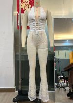 Lace V Neck Tie Up Backless Jumpsuit GOLB-SU3648
