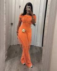 Short Sleeve Tassel Slim Solid Jumpsuit LSD-2464