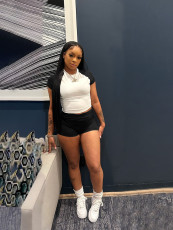 Contrast Color Short Sleeve T Shirt Two Piece Shorts Set SFY-733