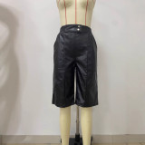 Casual Leather Solid Color Fifth Pants LSD-2400
