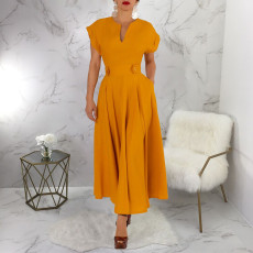 Solid Color Short Sleeve Big Swing Maxi Dress YF-20098