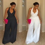 Plus Size Halterneck V Neck Backless Wide Leg Jumpsuit NY-11075