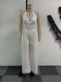 Plus Size Halterneck V Neck Backless Wide Leg Jumpsuit NY-11075