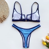 Color Block V Neck Bikinis Two Piece Swimsuit CASF-6073