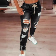 Plus Size Fashion Holes Tie Up Slim Jeans XCFF-331