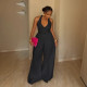 Plus Size Halterneck V Neck Backless Wide Leg Jumpsuit NY-11075