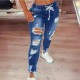 Plus Size Fashion Holes Tie Up Slim Jeans XCFF-331