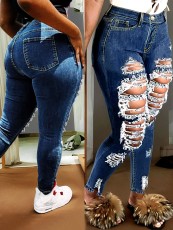 Fashion Denim Holes Pencil Jeans GXJF-6904