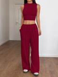 Solid Color Sleeveless T Shirt Two Piece Pants Set GZYU-D2419029