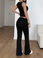Solid Color Sport Tank Tops Two Piece Pants Set GZYU-D2419020