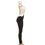 Cross Contrast Color Backless Jumpsuit DLSF-K25Q73474
