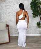 Solid Color Single Shoulder Pleated Maxi Dress GTYZ-7563