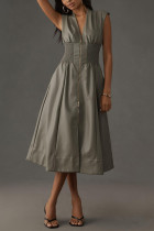 Vintage Sleeveless Leather Zipper Long Dress GSNU-8115
