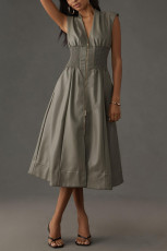Vintage Sleeveless Leather Zipper Long Dress GSNU-8115