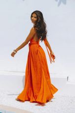 Solid Color Backless Tie Up Maxi Dress GSNU-8046