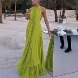 Sleeveless Solid Color Backless Beach Maxi Dress GSNU-8099