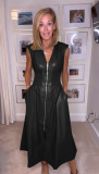 Vintage Sleeveless Leather Zipper Long Dress GSNU-8115