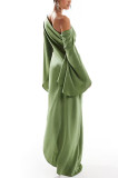 Solid Color Slash Shoulded Split Maxi Dress GSNU-8089