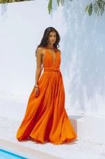 Solid Color Backless Tie Up Maxi Dress GSNU-8046