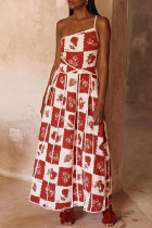 Fashion Suspenders Printed Lace Splicing Maxi Dress  GSNU-8052