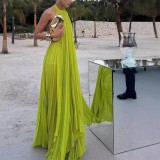 Sleeveless Solid Color Backless Beach Maxi Dress GSNU-8099
