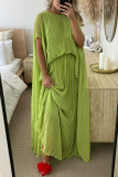 Solid Color Press Pleated Loose Maxi Dress GSNU-8157