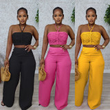 Solid Color Halterneck Darwstring Two Piece Pants Set GTYZ-7567