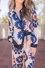 Long Sleeve Print Shirt Wide Leg Pants Suit GSNU-3027