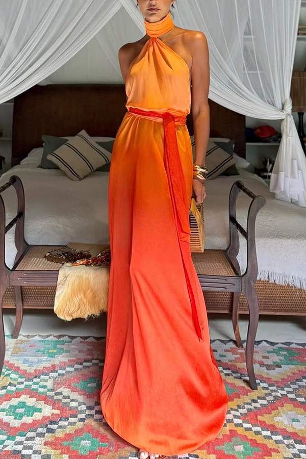 Gradient Color Halterneck Sleeveless Backless Dress GSNU-8132