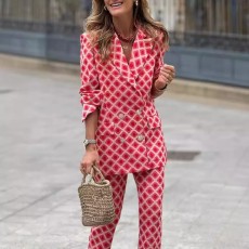 Printed Blazer Long Sleeve Cardigan Trouser Set GSNU-3043