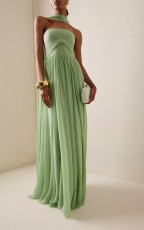Pleated Wrap Chest Press Pleated Maxi Dress GSNU-8138
