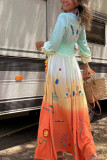  Gradient Color Long Sleeve V-Neck Maxi Dress GSNU-8077