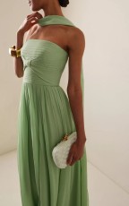 Pleated Wrap Chest Press Pleated Maxi Dress GSNU-8138