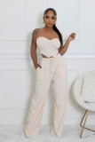 Solid Color Wrap Chest Loose Two Piece Pants Set XHXF-8719