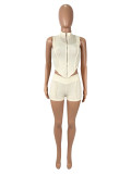 Lapel Sleeveless Top Two Piece Short Set SHD-9783