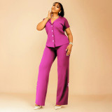 Solid Color Short Sleeve Backless Pants Suit NNWF-8090