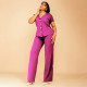 Solid Color Short Sleeve Backless Pants Suit NNWF-8090