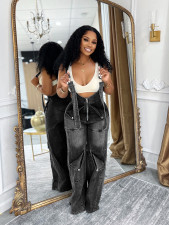 Casual Wide Leg Denim Back Pants Jumpsuit SH-391400