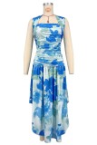Print Halterneck Pleated Midi Dress XHXF-460