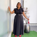 Plus Size Solid Color Lapel Sleeveless Split Maxi Dress  NY-3616