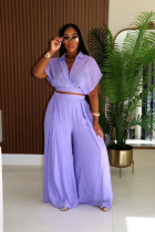 Solid Color V Neck Loose Two Piece Pant Set XHXF-8722