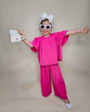 Kids Girls Bubble Short Sleeve Straight Pants Set GYAY-8124
