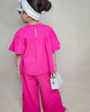 Kids Girls Bubble Short Sleeve Straight Pants Set GYAY-8124